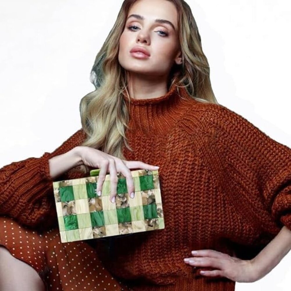 Funky Blush/Multi Square Pattern Acrylic Resin Cl… - image 4